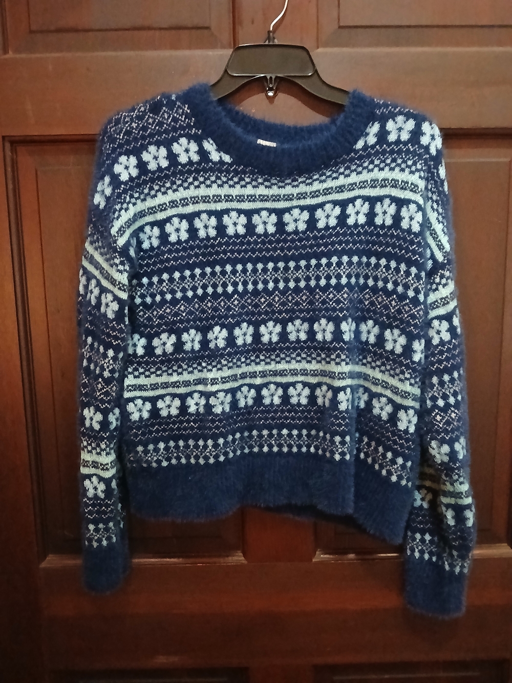 Navy Fair Isle Crewneck Sweater -snowflakes Women's M/youth Size L